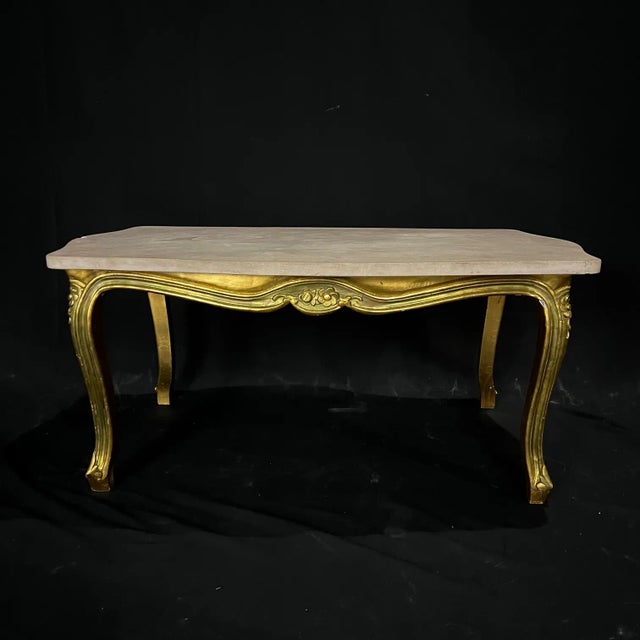 Wood French Louis XV Giltwood Coffee Table With Stone Top For Sale - Image 7 of 11