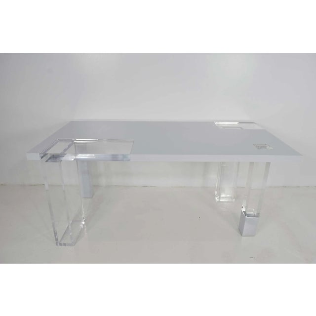 Plastic Unique Signed Lucite and White Lacquer Desk or Table For Sale - Image 7 of 10