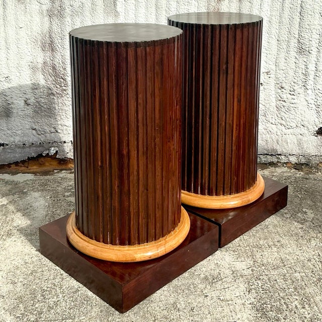 Vintage Boho Fluted Column Pedestals - a Pair For Sale - Image 4 of 9
