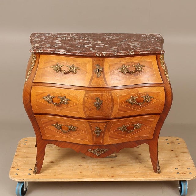 Rococo-Style Chest of Drawers in Wood and Stone, 1950s For Sale - Image 6 of 6