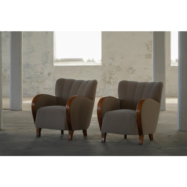 1930s Danish Modern Art Deco Lounge Chairs in Mohair and Elm, 1940s, Set of 2 For Sale - Image 5 of 18