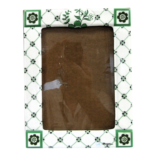 Mangani Italy Green and White Porcelain Frame For Sale