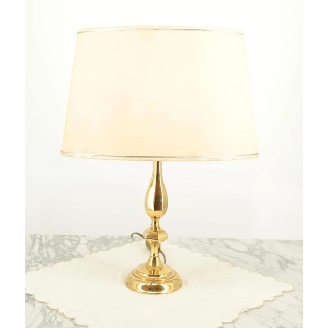 Brass Lamp with Fabric Shade For Sale - Image 4 of 5
