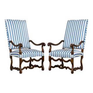 Pair of Late 19th Century French Louis XIII Style Oak Armchairs, Os De Mouton For Sale