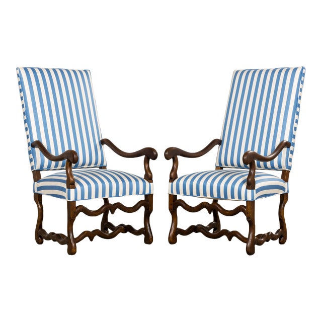 Pair of Late 19th Century French Louis XIII Style Oak Armchairs, Os De Mouton For Sale