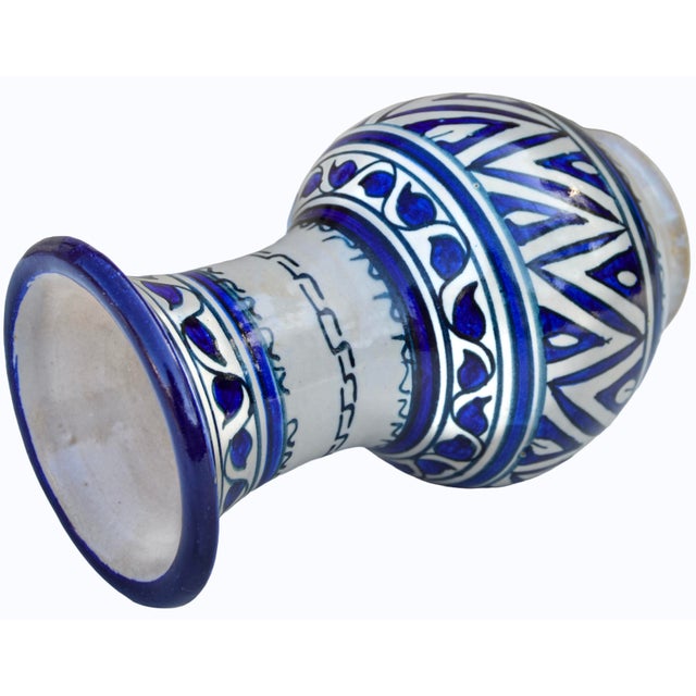 Mid 20th Century Handcrafted Moroccan Ceramic Vase W/ Banded Motifs in Blue Hues For Sale In New York - Image 6 of 9