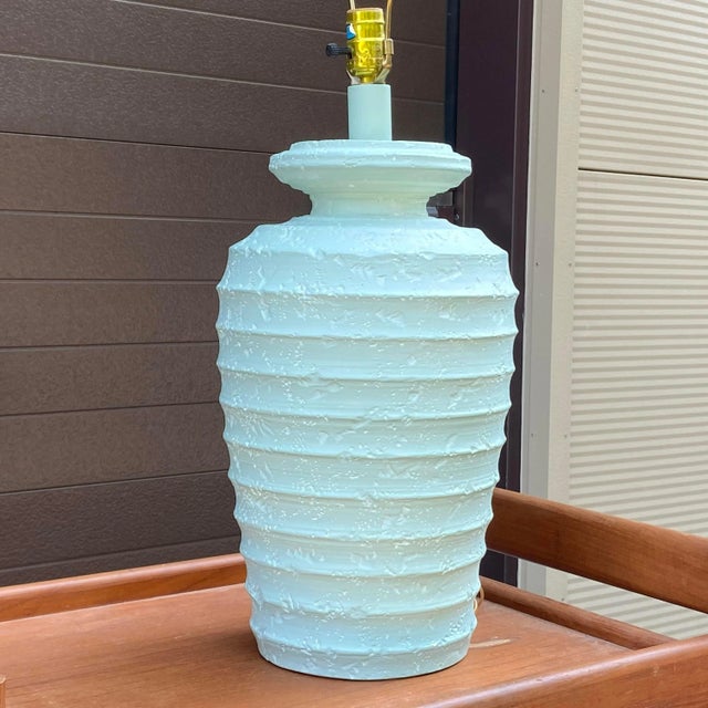 1980s 1980's Modern Alsy Light Blue Ribbed Plaster Table Lamp For Sale - Image 5 of 13