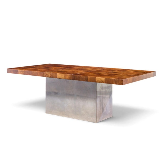 Milo Baughman for Thayer Coggin Mid Century Burlwood and Chrome Dining Table With 2 Leaves For Sale - Image 11 of 13
