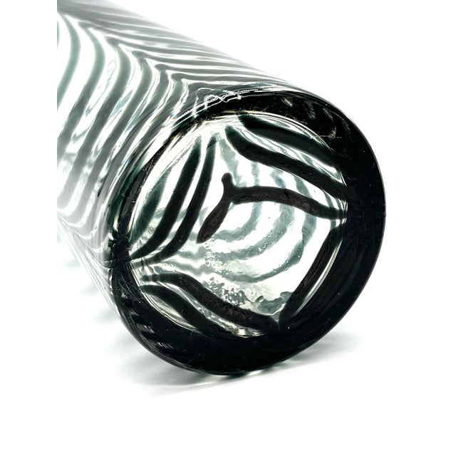 Hand-Blown Studio Glass Cylindrical Vase with Dark Green Spring Comb Design, 1970s For Sale - Image 13 of 15