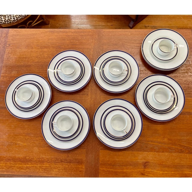 Diplomat Ceralene by Raynaud & Co. Limoges France 6 Pc Place Setting + Extra Pieces - Cobalt Blue & Gold Trim For Sale - Image 9 of 12