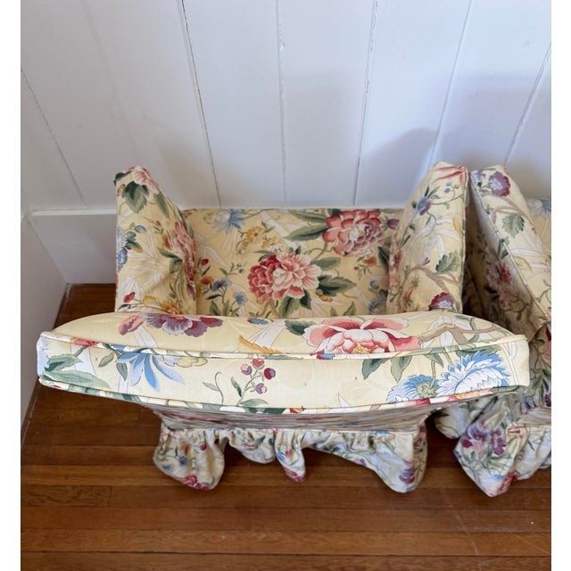 Yellow Mid 20th Century Pair of Chintz Skirted Armchairs For Sale - Image 8 of 12