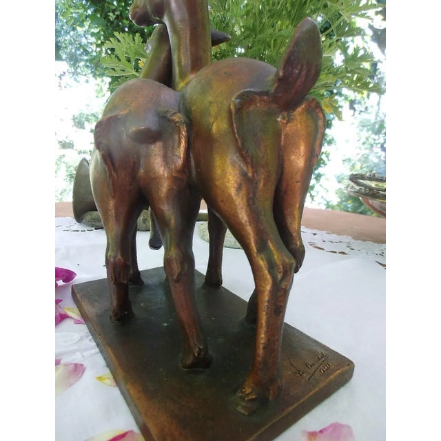 Art Deco Deer Figurine in Ceramic and Copper, 1920 For Sale - Image 6 of 11