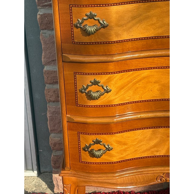 1970s Vintage Wood Three-Drawer Inlaid Chest of Drawers, 1970s For Sale - Image 5 of 12