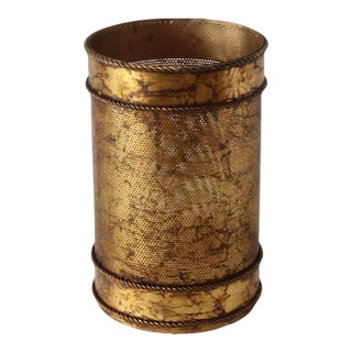 Li Puma Italian Style Regency Gilt Metal Paper Wastebasket Mid-Century Hollywood Regency For Sale