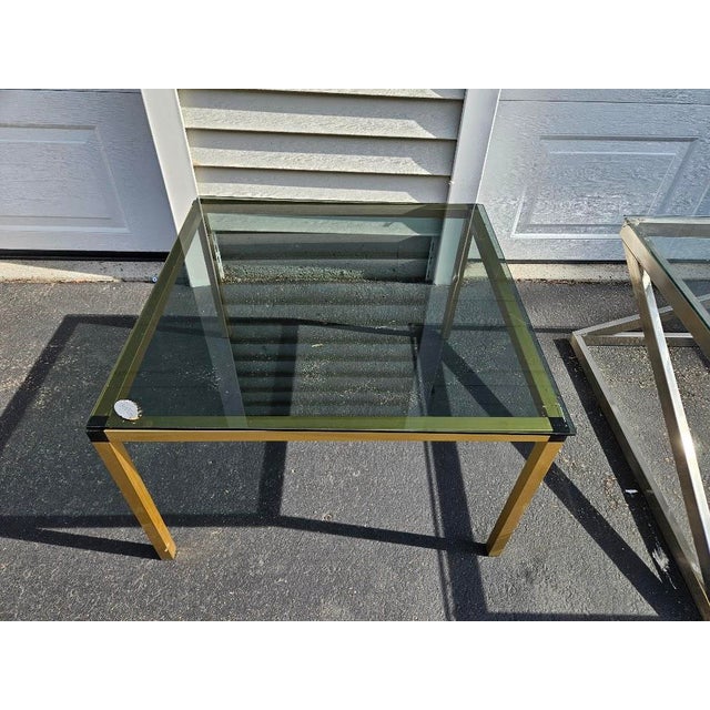 Hollywood Regency Brass & Smoked Glass Coffee Table For Sale - Image 4 of 5