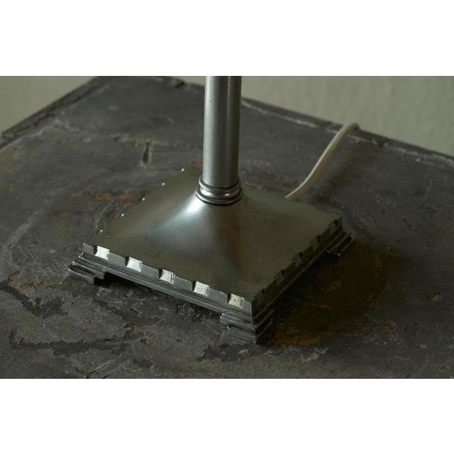 1930s Swedish Grace Table Lamp in Pewter with Rattan Shade, 1930s For Sale - Image 5 of 10