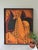 1980's framed painting with adorned horses featuring bold black outlines and rich, warm tones. Signed and dated. Some age...