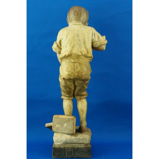 Ceramic 19th Century Terracotta Sculpture Child with Books by Otto Petri for Goldscheider, Austria, 1800s For Sale - Image 7 of 18