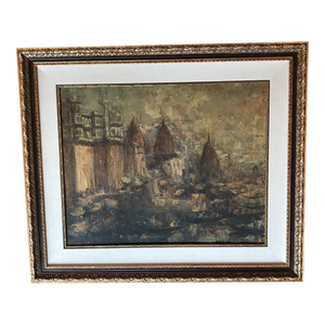 Prema Pathare Oil Painting on Canvas “Banaras Ghat”, 1971