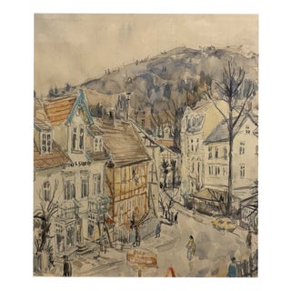 Frank Franz, Lively Cityscape, 1960, Watercolor, Framed For Sale