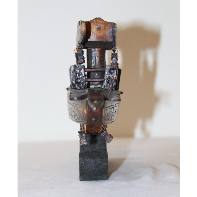 Antique Early 1900s Chinese Dragon Boat Figurine With Pagoda Detail and Bone Inlay For Sale - Image 9 of 16