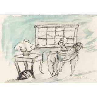 Mino Maccari, Giuditta, Nude, Charcoal and Watercolor Drawing, 1965 For Sale