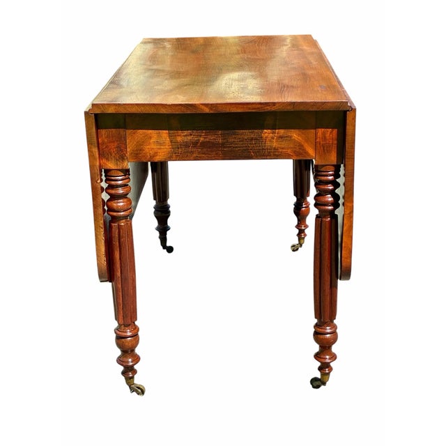 Antique Mahogany Drop Leaf Dining Table With Reed Carved Legs Boston For Sale - Image 11 of 12