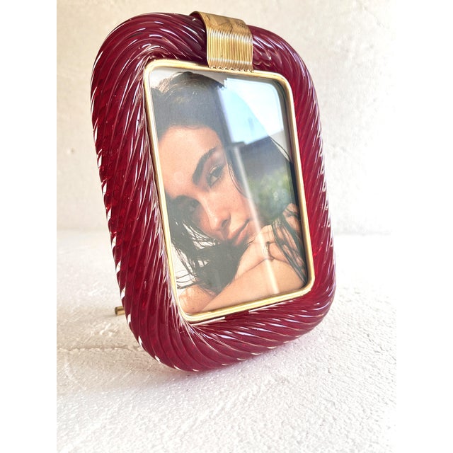 Mid-century modern Luxury "Torchon" Murano Glass Picture Frame . Solid Detail in Unaquered brass. A luxury piece of...