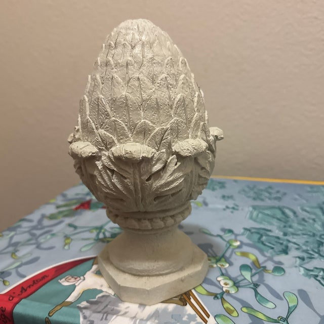 French Country Vintage Artichoke Statue – Distressed Gray Architectural Decor For Sale - Image 3 of 5