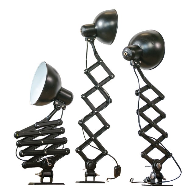 Bauhaus 6718 Scissor Lamp in Satin Black by Christian Dell from Kaiser Idell, 1930s, Set of 3 For Sale