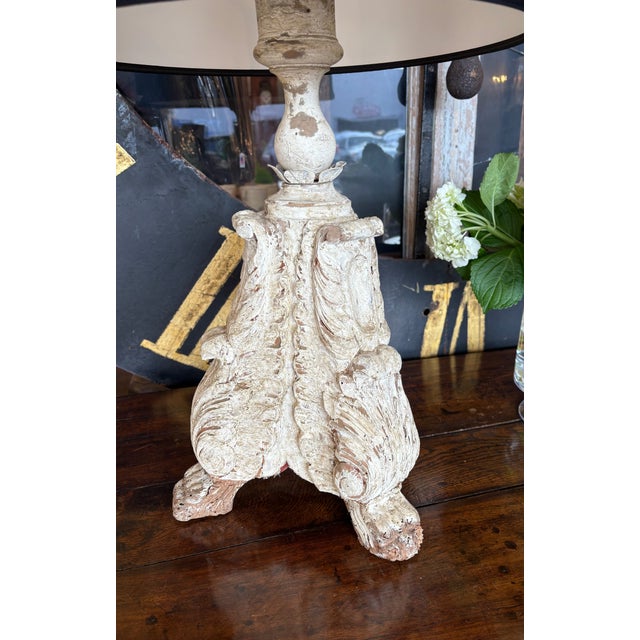 19th Century Italian Carved Candlestick Fragment Table Lamp For Sale - Image 4 of 9