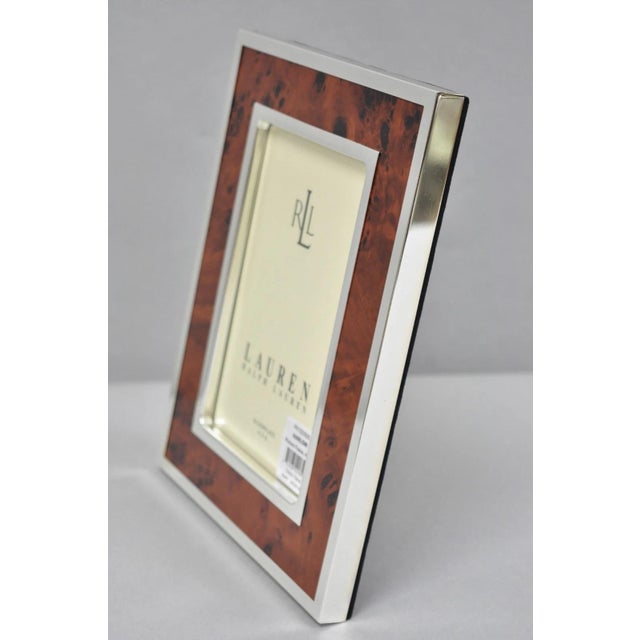 Late 20th Century Lauren Ralph Lauren Harlow Burl Wood & Silver Plated 4x6 Photo Picture Frame Nib For Sale - Image 16 of 17