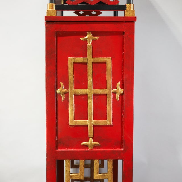 Pair of Vintage Louis XVI Style Chinoiserie Red Lacquer Display Cabinets For Sale - Image 16 of 17