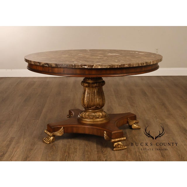 Drexel Neoclassical Revival Round Marble Top Pedestal Dining or Center Table With Claw Feet For Sale - Image 13 of 18