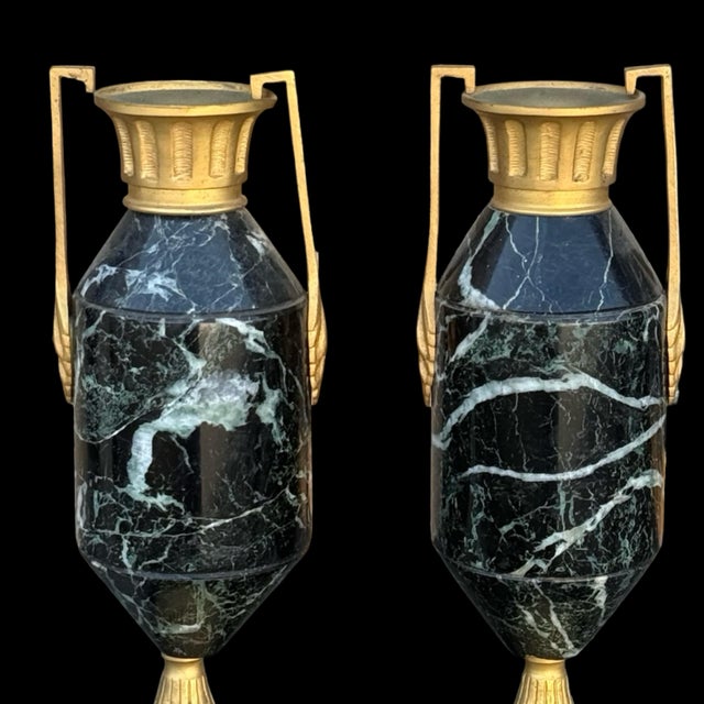 Black 19th Century French Neoclassical Marble Ormolu Cassolettes Urns, Pair For Sale - Image 8 of 12