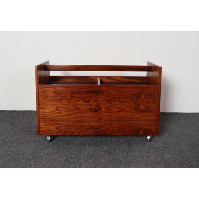 Mid-Century Modern Norwegian Rosewood Magazine Rack / Record Lp Caddy by Rolf Hesland for Bruksbo For Sale - Image 3 of 18