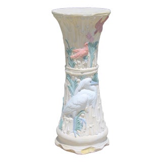 Vintage Coastal Heron Garden Pedestal | Decorative Plant Stand | Cottage & Chinoiserie Accent For Sale