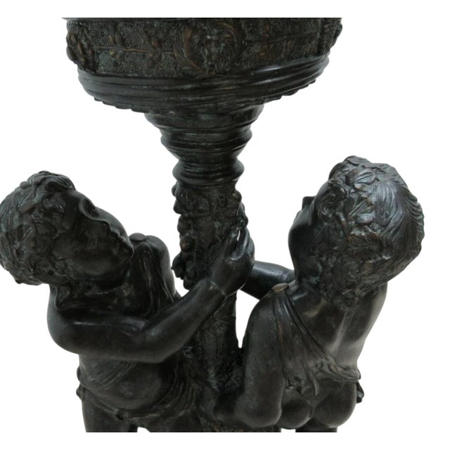Vintage Bronze Frolicking Boys Statue Italian Regency French Urn Planter For Sale - Image 10 of 12