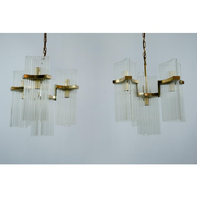 Mid-Century Modern Brass and Glass Chandeliers by Gaetano Sciolari, Italy, 1970s, Set of 2 For Sale - Image 3 of 18
