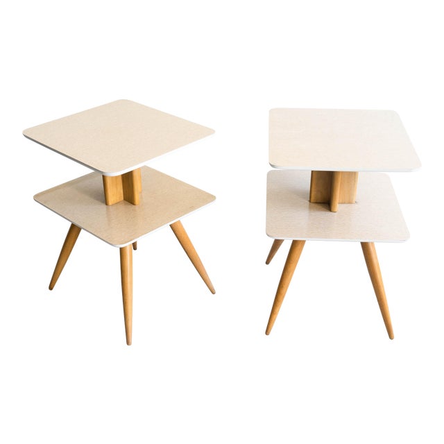 1960s Mid Century Modern Blonde Two Tier End Tables A Pair