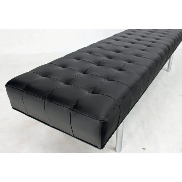 Tufted Black Upholstery Long Modern Bench on Chrome Cylinder Legs For Sale - Image 4 of 7