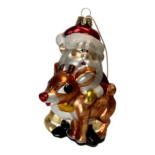 Vintage Kurt S Adler Rudolph & Santa Claus Glass Ornament For Sale