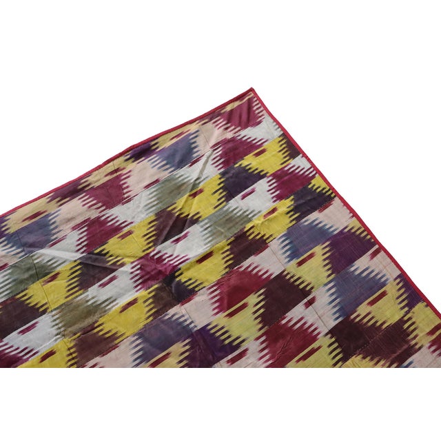 Vintage Uzbek Tribal Silk Ikat Wall Hanging, 1920s For Sale - Image 9 of 16