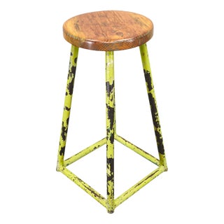 Industrial Metal and Wood Stool, Former Czechoslovakia, 1940s For Sale