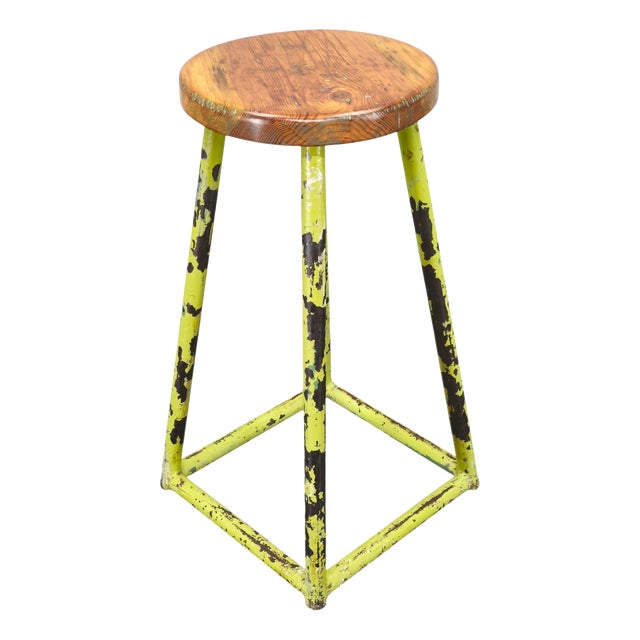 Industrial Metal and Wood Stool, Former Czechoslovakia, 1940s For Sale