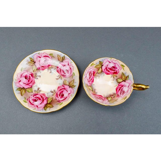 Pink Anysley England 13 Pink Cabbage Roses 1026 Bone China Tea Cup & Saucer Set For Sale - Image 8 of 12