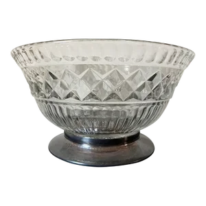 English Art Deco Crystal Glass and Silver Centerpiece Bowl, Circa Early 20th Century