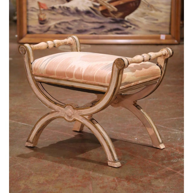 Mid 20th Century Mid-Century Italian Painted Curule Stool With Turned Handles and X-Form Base For Sale - Image 5 of 9