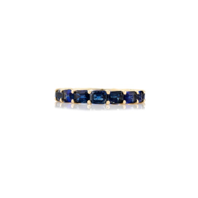 Not Yet Made - Made To Order Baguette Cut East & West Blue Sapphire Full Eternity Band Size 6 For Sale - Image 5 of 12