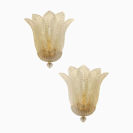 Venetian Transparent Graniglia Leaf Murano Glass Wall Sconces by Simoeng, Set of 2 For Sale - Image 12 of 12